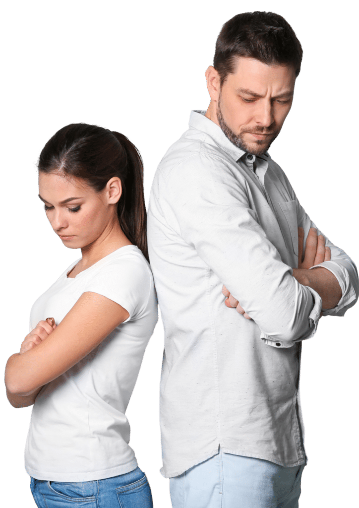 Angebot Eheberatung mit CREAlaVIE aus Hirschaid, zwischen Bamberg und Forchheim.
Frau und Mann stehen Rücken an Rücken und schauen traurig.